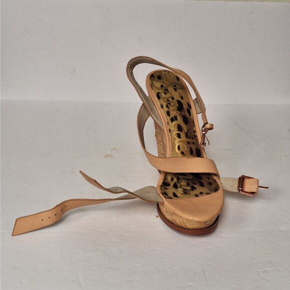 Sam Edelman Josie Sandals 8.5M Leather‎ Cork Wedge High Heels Platform Natural - Picture 7 of 10